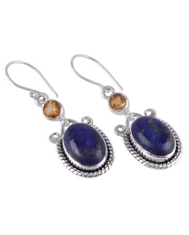 Lapis Lazuli Citrine Drop Sterling Silver cool earrings for women