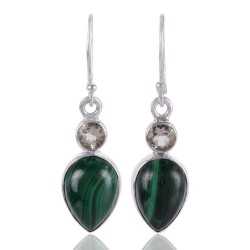 green stone earrings Malachite Prasiolite Gemstone Drop Dangle Silver