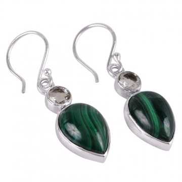 green stone earrings Malachite Prasiolite Gemstone Drop Dangle Silver