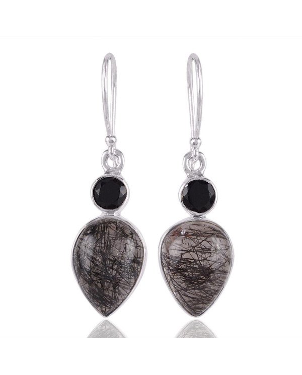 Rutilated Quartz Rutile Black Onyx Silver Earring Black Stone Earring