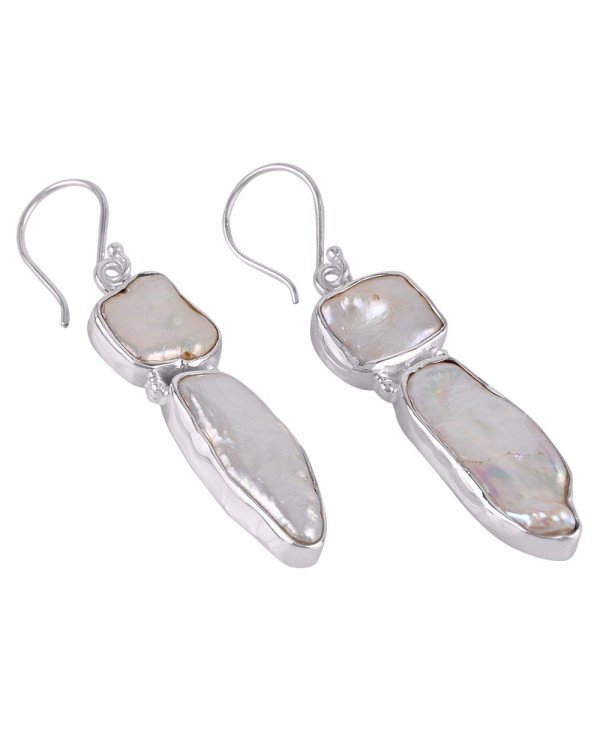 Natural Pearl And Biwa Pearl Gemstone 925 Sterling Silver Earring| Jewels Artisan