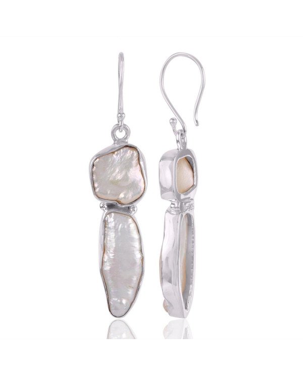 Natural Pearl And Biwa Pearl Gemstone 925 Sterling Silver Earring| Jewels Artisan