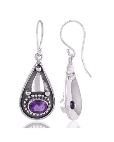 Amethyst and Oxidized Silver Earring long earrings for women