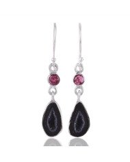 Coconut Druze Geode Tourmaline Silver Drop Dangle Earring for Womens
