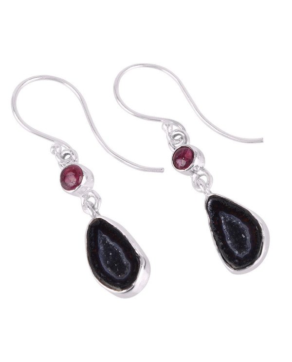 Coconut Druze Geode Tourmaline Silver Drop Dangle Earring for Womens