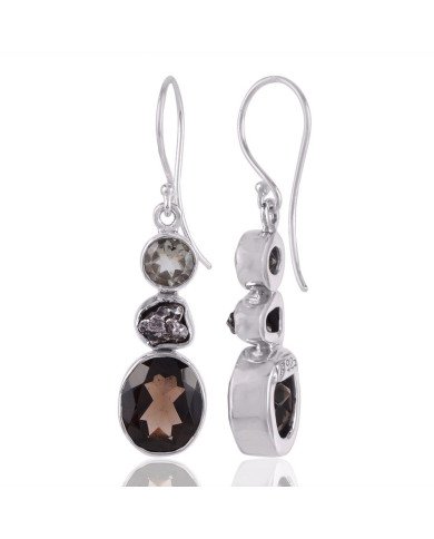 Smoky Meteorite Prasiolite Sterling Silver long earrings for women
