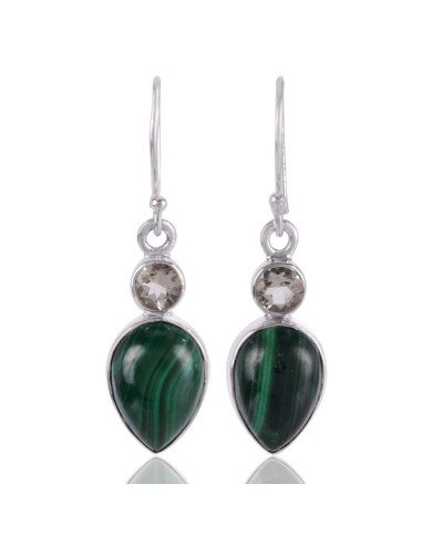 green stone earrings Malachite Prasiolite Gemstone Drop Dangle Silver