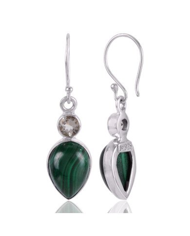 green stone earrings Malachite Prasiolite Gemstone Drop Dangle Silver