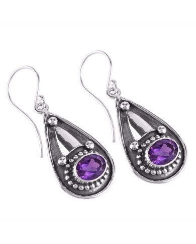Amethyst and Oxidized Silver Earring long earrings for women