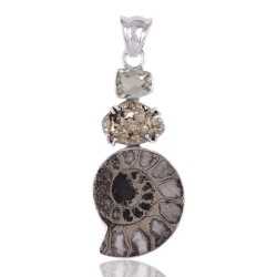 Pyrite Ammonite and Prasiolite Silver Artisan Pendant Locket