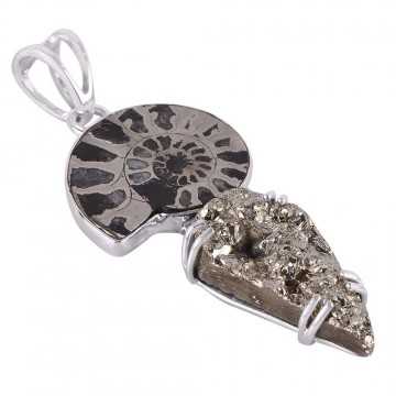 Sterling Silver gemstone pendants Pyrite Ammonite Drop Pendant
