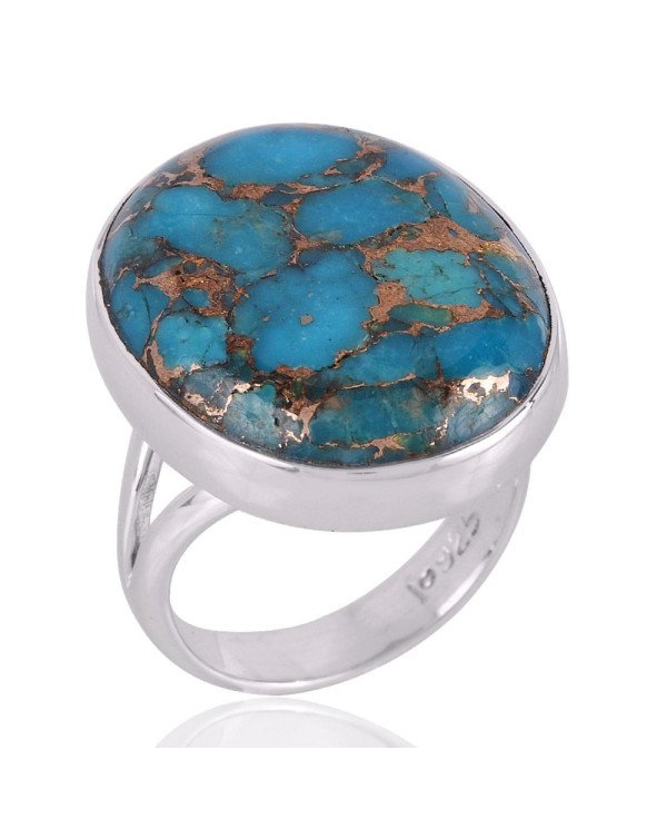 Blue Copper Turquoise Gemstone 925 Solid Sterling Silver Ring