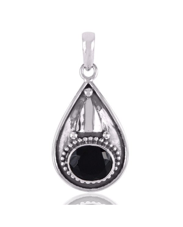 Black Onyx and Oxidized Silver Dangle Black Pendant Necklace