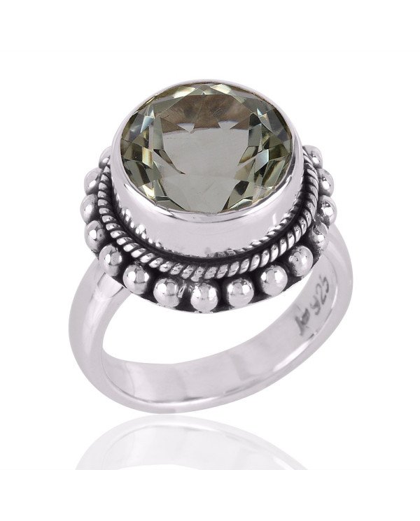 Green Amethyst Prasiolite Gemstone Sterling Silver Solitaire Ring