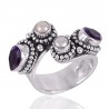 Amethyst and Pearl Gemstone Designer Sterling Silver Open Ring