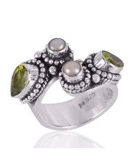 Peridot and Pearl Open Ring Sterling Silver Ring For Girls