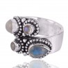 Rainbow Moonstone Gemstone 925 Solid Sterling Silver Open Ring