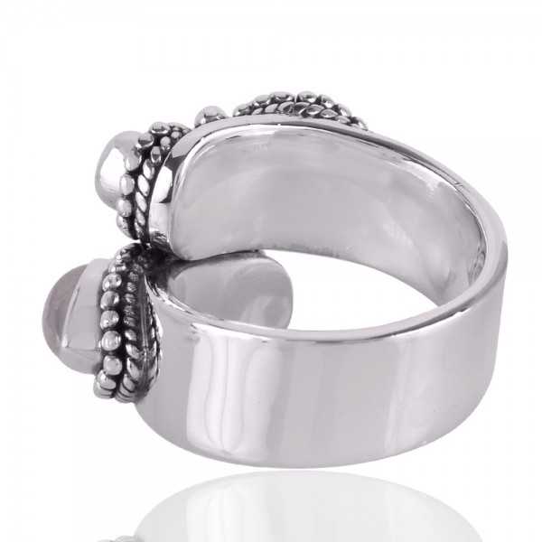 Rainbow Moonstone Gemstone 925 Solid Sterling Silver Open Ring