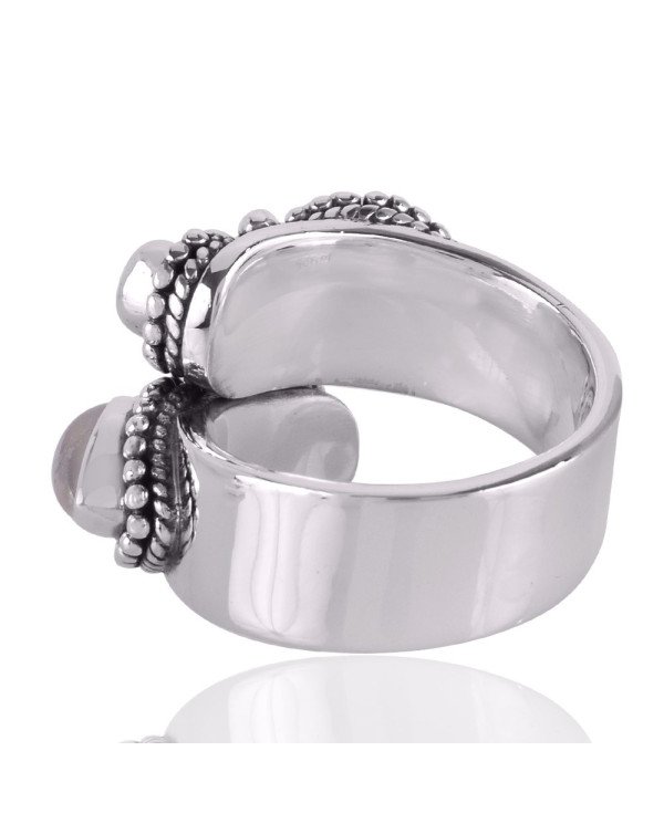 Rainbow Moonstone Gemstone 925 Solid Sterling Silver Open Ring