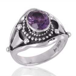 Amethyst Gemstone Designer Sterling Silver Promise Ring
