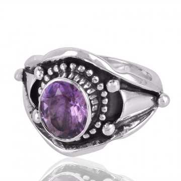 Amethyst Gemstone Designer Sterling Silver Promise Ring