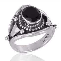 Black Onyx and Oxidized 925 Solid Sterling Silver Ring