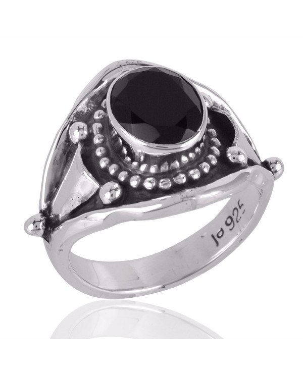 Black Onyx and Oxidized 925 Solid Sterling Silver Ring
