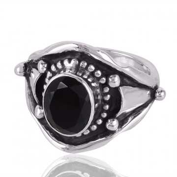 Black Onyx and Oxidized 925 Solid Sterling Silver Ring