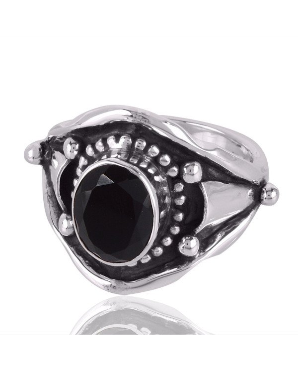 Black Onyx and Oxidized 925 Solid Sterling Silver Ring