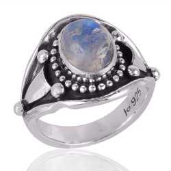 Rainbow Moonstone Gemstone 925 Solid Sterling Silver Everyday Ring