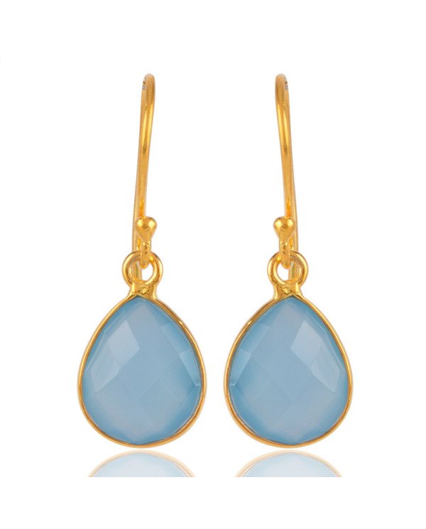 18K Gold Plated Blue Onyx Gemstone Silver Drop Earring