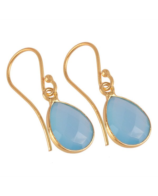 18K Gold Plated Blue Onyx Gemstone Silver Drop Earring