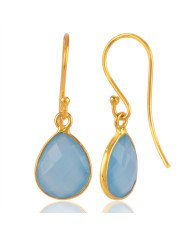 18K Gold Plated Blue Onyx Gemstone Silver Drop Earring
