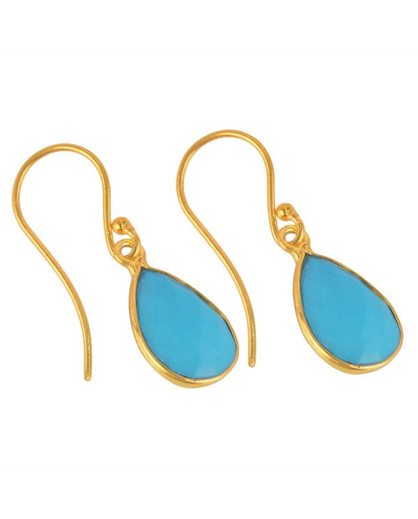 18K Gold Plated Silver Earring with Arizona Turquoise Drop