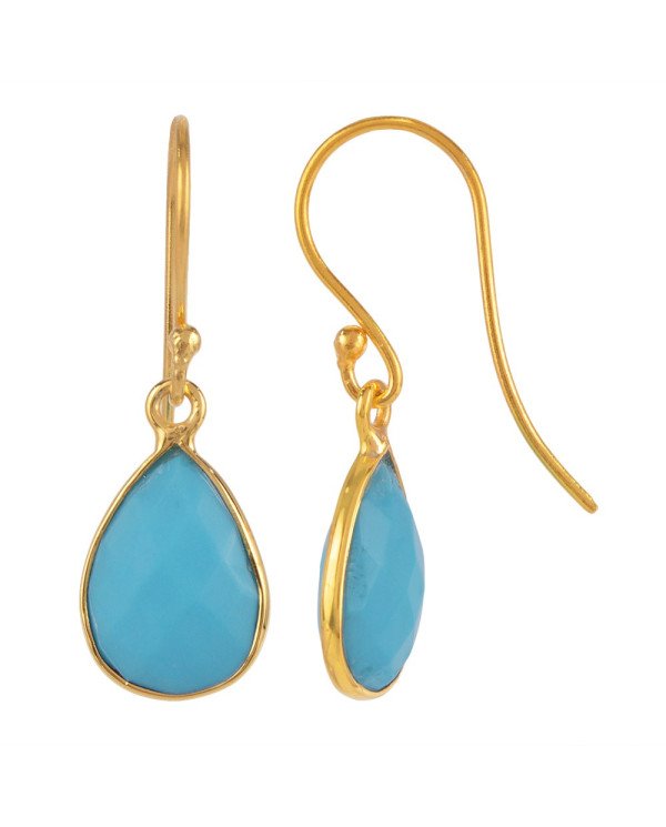 18K Gold Plated Silver Earring with Arizona Turquoise Drop