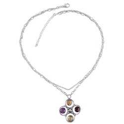 Citrine Peridot Garnet Multi Gemstone Silver Necklace