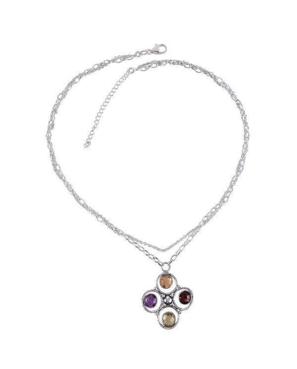 Citrine Peridot Garnet Multi Gemstone Silver Necklace