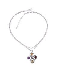 Citrine Peridot Garnet Multi Gemstone Silver Necklace