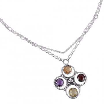 Citrine Peridot Garnet Multi Gemstone Silver Necklace