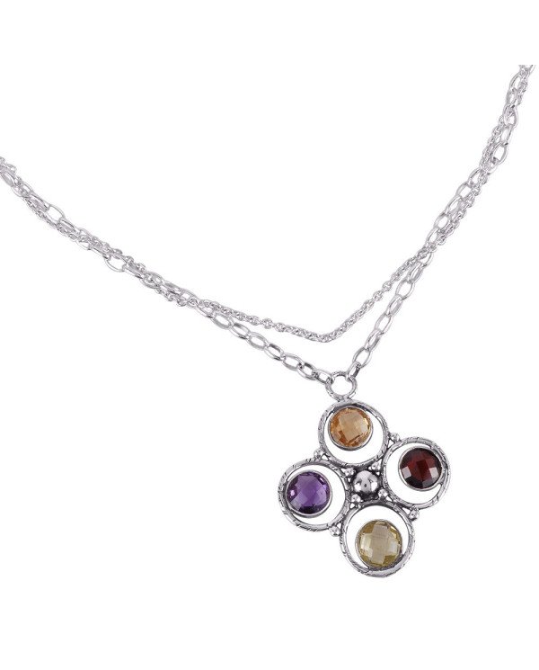 Citrine Peridot Garnet Multi Gemstone Silver Necklace