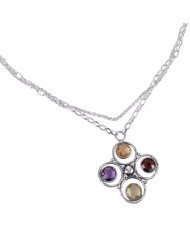Citrine Peridot Garnet Multi Gemstone Silver Necklace