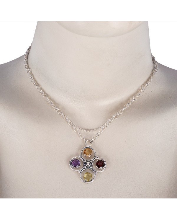 Citrine Peridot Garnet Multi Gemstone Silver Necklace