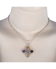 Citrine Peridot Garnet Multi Gemstone Silver Necklace