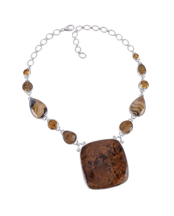 Schelm Blend Bronzite Citrine and Yellow Rutile Sterling Silver Choker Necklace
