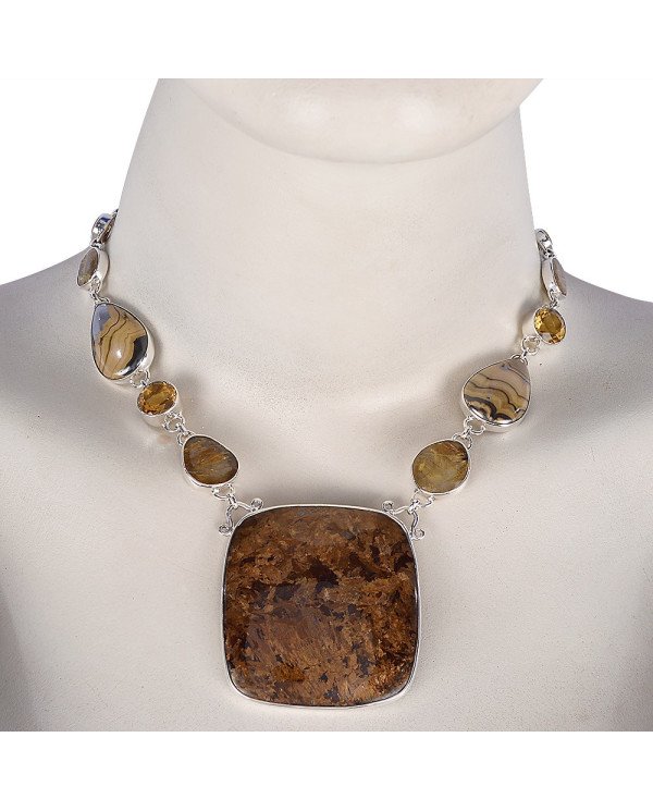 Schelm Blend Bronzite Citrine and Yellow Rutile Sterling Silver Choker Necklace