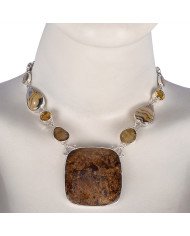 Schelm Blend Bronzite Citrine and Yellow Rutile Sterling Silver Choker Necklace