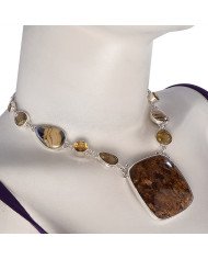 Schelm Blend Bronzite Citrine and Yellow Rutile Sterling Silver Choker Necklace