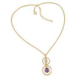 Gold Plated South Sea Pearl Amethyst and Sterling Silver Dangle Necklace
