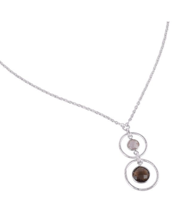 Rose Quartz and Smoky Quartz Silver Trendy Necklace Online