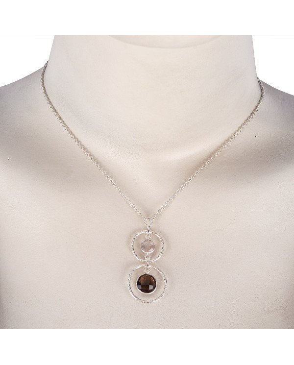 Rose Quartz and Smoky Quartz Silver Trendy Necklace Online